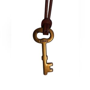 Fossil Key Brass Pendant on leather strap Bag Charm